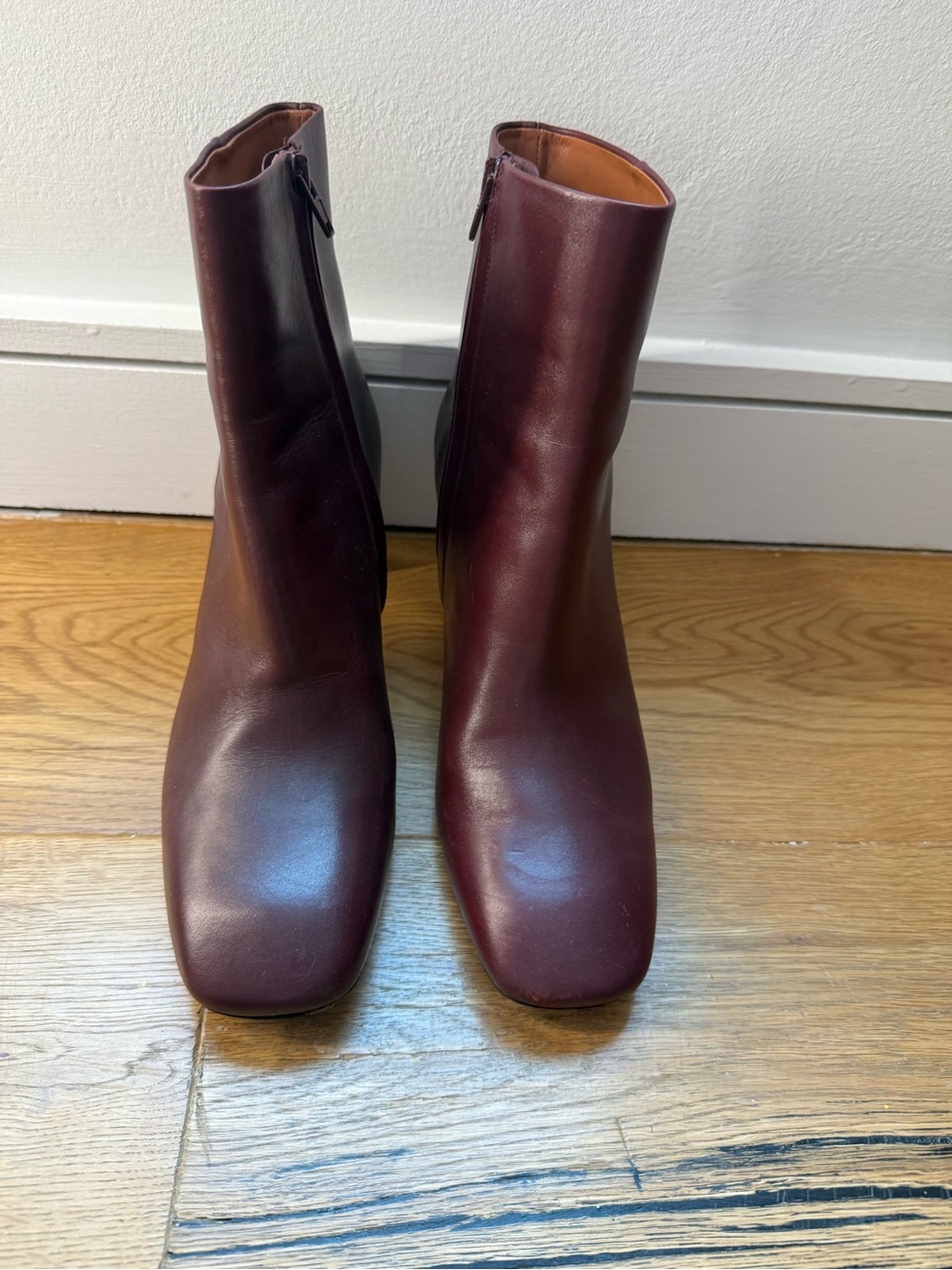 Celine Burgundy Leather Square-Toe Ankle Boots